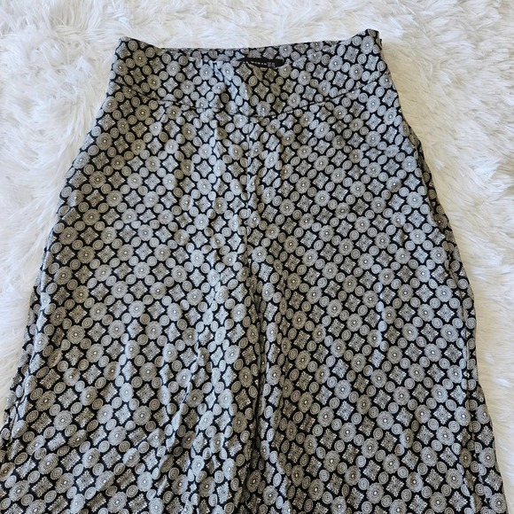 Zara‎ Woman Navy Blue & White Mosaic Pattern Wide Leg High Rise Pant. Size XS - Picture 2 of 9